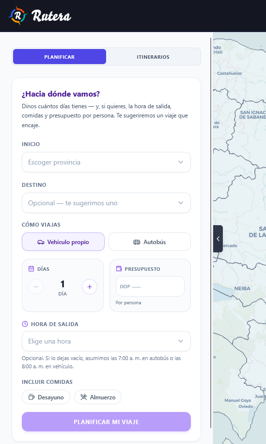 Placeholder: panel ¿Hacia dónde vamos? en escritorio con Planificar mi viaje