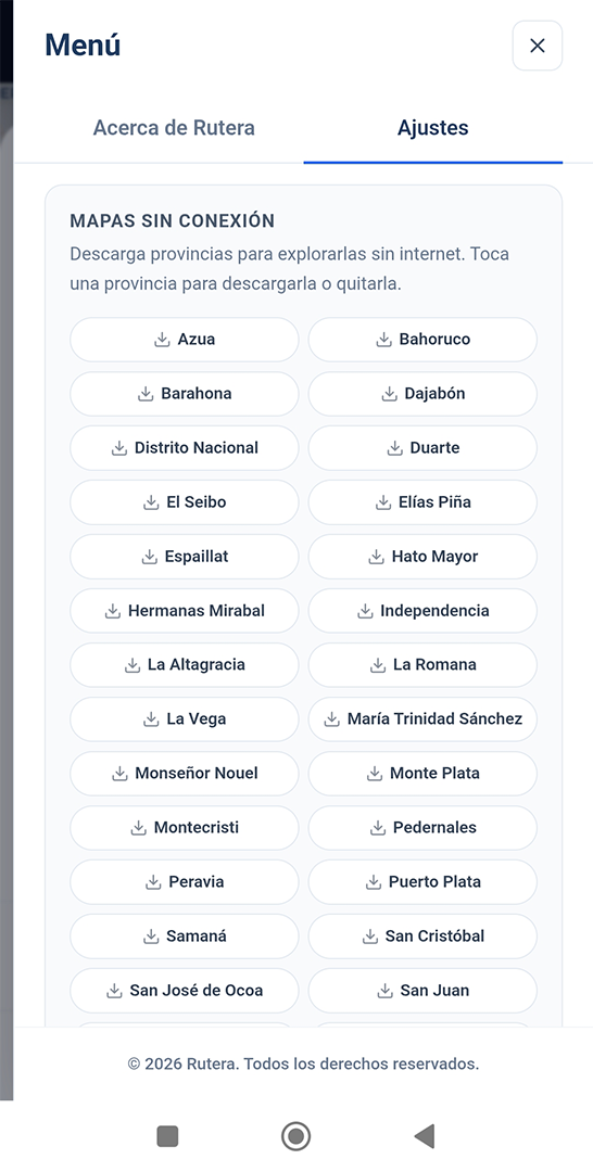 Placeholder: Mapas sin conexión en Ajustes (móvil)