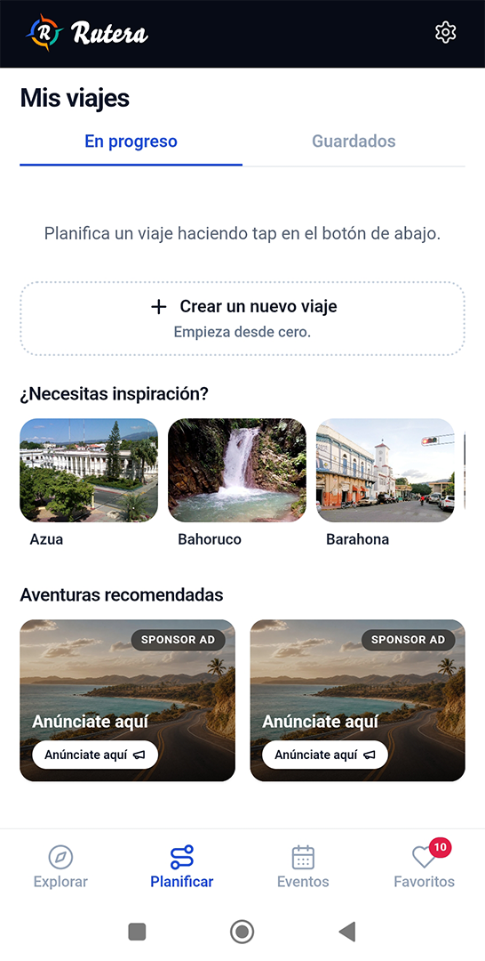 Móvil: detalles del viaje e itinerario sobre el mapa en Rutera