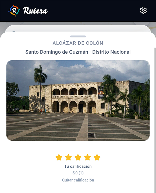 Calificación con estrellas en la ficha de un lugar en Rutera