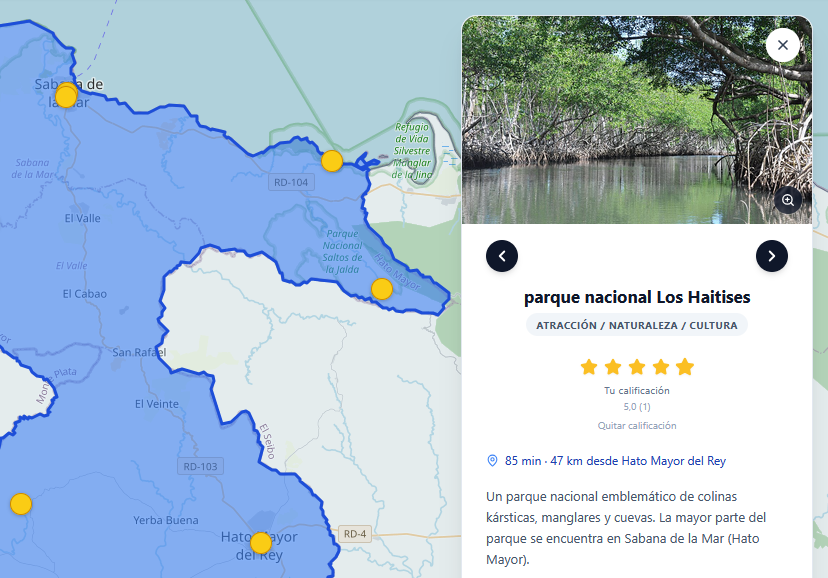 Placeholder: estrellas de calificación en la ficha de un lugar